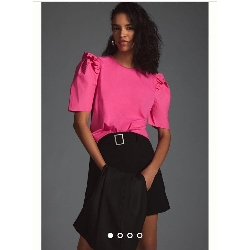 Anthropologie English Factory Shirt Womens Size XS ruffle sleeve top Pink NWT